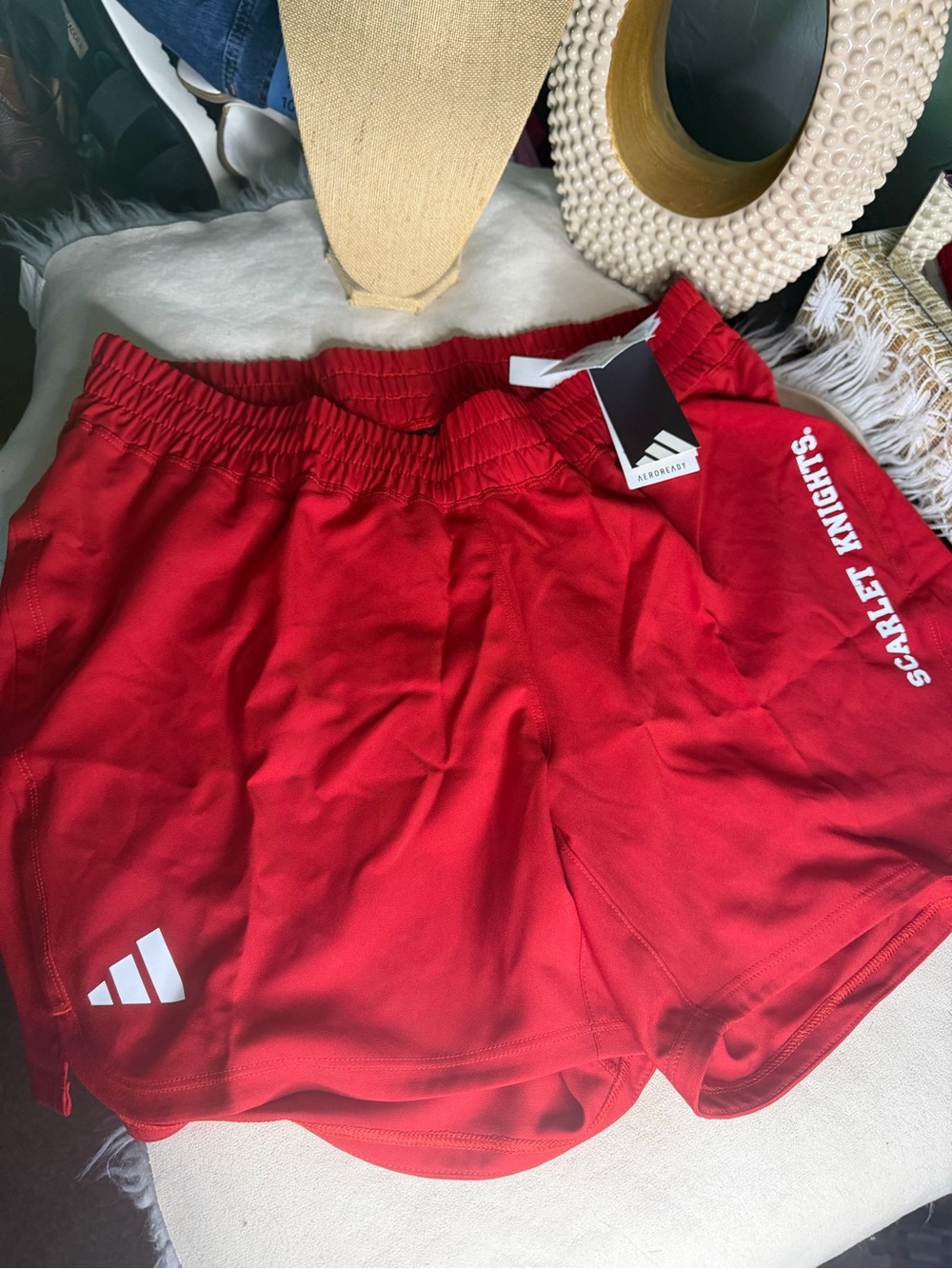 adidas Red Athletic Shorts with Scarlet Knights Script